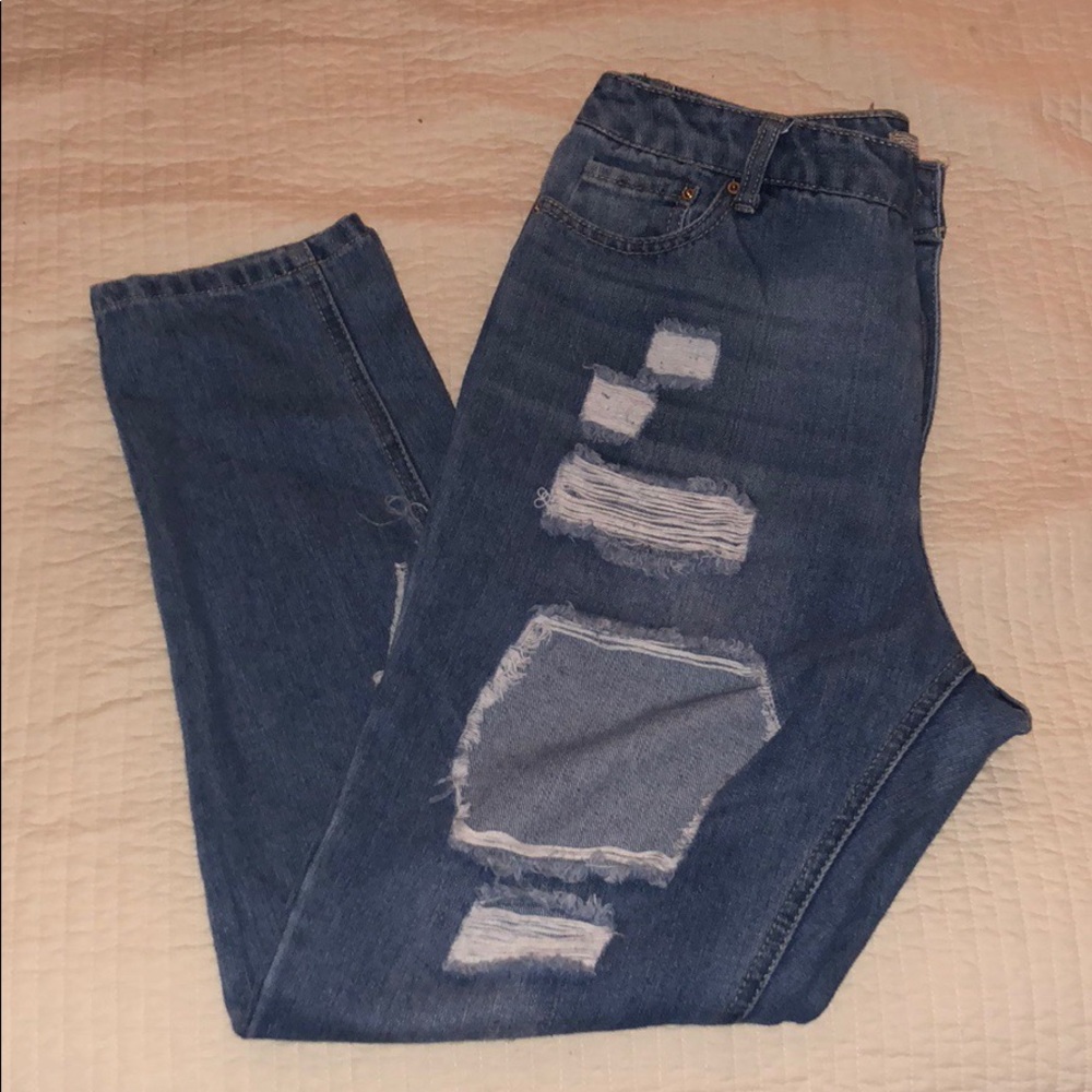 High waisted ripped mom jeans